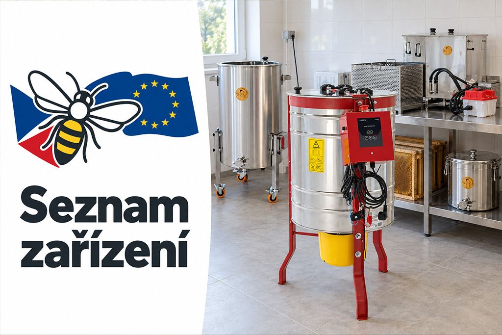 Včelařská provozovna s nerezovým medometem a dalším vybavením pro zpracování medu